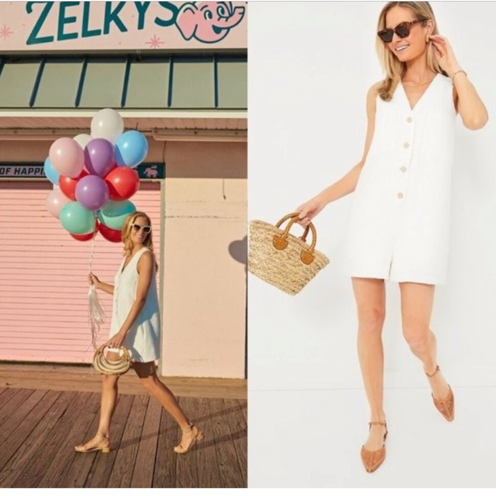 Tuckernuck NEW White Textured Tweed V Neck Myla Minimalist Romper